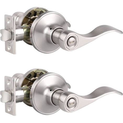 Set mit 2 Türgriffen mit Privatsphärenschloss – Knaufgriffe, schlüssellos, in gebürstetem Nickel – Ideal für Badezimmer und Schlafzimmer – Abnehmbare Abdeckplatte – Geeignet für Türen mit abgerundeten