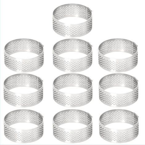 Ensemble de 10 cercles à pâtisserie en acier inoxydable - Cercles de 5 cm de diamètre - Cercles à mousse perforés - Moules à gâteaux et desserts - Convient pour gâteaux, mousses, tartes, quiches (1/5)