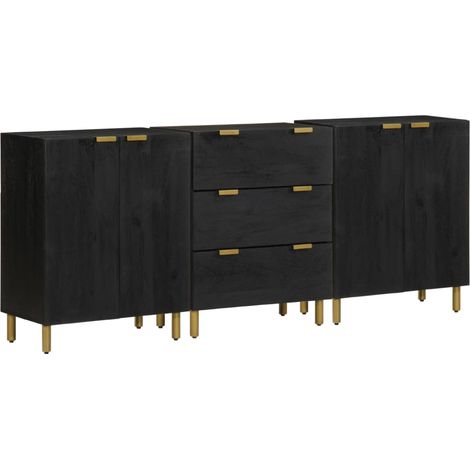 3-tlg. Sideboards Schwarz Holzwerkstoff