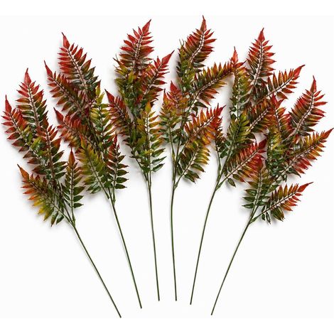 Pack of 6 x 50cm Artificial Fern Spray Stem - Autumn Orange (1/5)