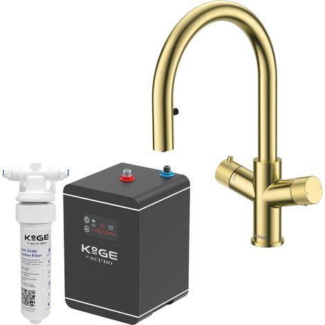 4 in 1 Instant Hot Water Kitchen Tap Swan Spout Brushed Brass Finish Scudo KoGE (1/5)