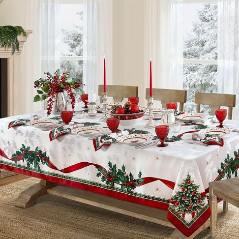 Nappe de Noël festive en polyester durable, rectangulaire, pour décorations de table et fêtes (1/5)