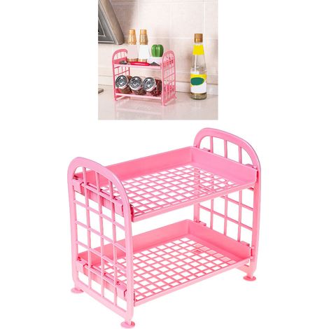 Zweistöckiger Schreibtisch-Organizer aus Kunststoff, 22 x 14 x 20 cm, Rosa, zur Aufbewahrung von Kosmetikartikeln und Werkzeugen (1/5)