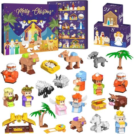 calendrier de Noël avec des blocs de construction et une crèche