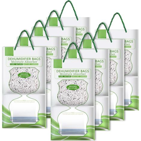 8er-Packung Luftentfeuchterbeutel zum Aufhängen – 100 g – Für Kleiderschrank, Badezimmer, Küche, Keller, Auto – Schützt vor Feuchtigkeit – Schimmel – Grün – 8