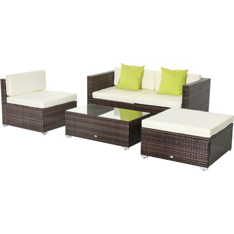 Brown Rattan 4-Seater Outdoor Corner Sofa Set for Patio and Garden Relaxation