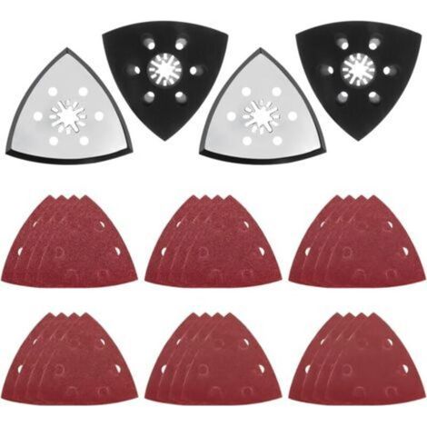 4 Pièces Patin Ponceuse Triangulaire, 88mm Plateau de Ponçage, Accessoire Outil Multifonction avec 24 Feuilles Abrasives (40/60/80/120/180/240) pour Bois, Métal, Plastique Dur, Ponçage, Dérouillage (1/5)