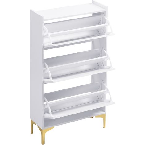 Armoire à chaussures blanche moderne en MDF avec 3 niveaux et pieds en métal doré, rangement vertical gain de place (1/5)