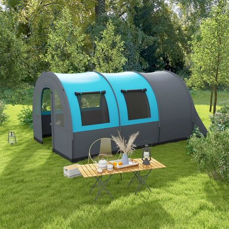 Tente de camping 3 personnes avec 2 portes de chambre et sac de transport, imperméable, dimensions 480 x 260 x 200 cm (1/5)