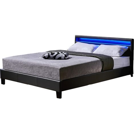 HOME DELUXE - LED Bett Astro - Dunkelgrau, 140 x 200 cm - Inkl. Lattenrost I Polsterbett Design Bett inkl. Beleuchtung  LED Polsterbett Bett Bettgestellt