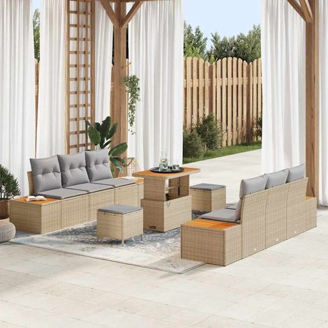 Gartensofa-set 9 pcs Beige Poly-Rattan