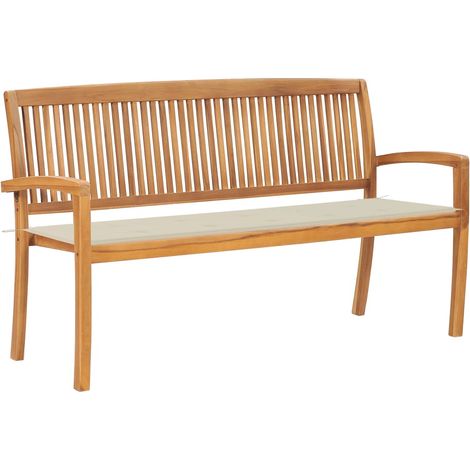 Banc de jardin empilable, Banc d'extérieur, Banquette moderne et coussin 159 cm Bois de teck massif NKK99008 (1/5)