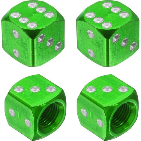 Dice Caps De Valve De Pneu, 4PCS Universelles en Alliage D'Aluminium Anti-Poussière Caps De Valve pour Voitures SUV Camions Moto Vélos, Vert (1/5)