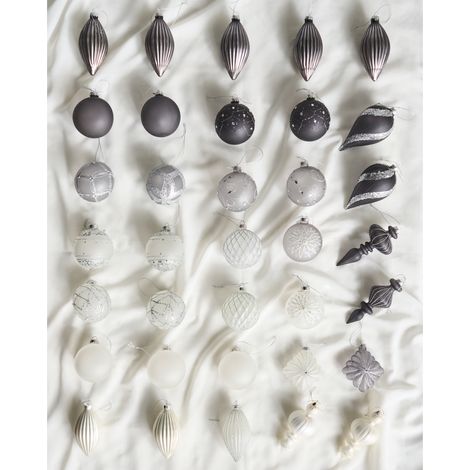 Conjunto de 35 bolas de Navidad decorativas de vidrio para colgar en el árbol de Navidad estilo glam tradicional gris Frostfall (1/5)
