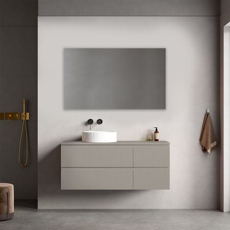 Mobile bagno sospeso cannettato reversibile 120 cm Grigio Cenere per Lavabo d'appoggio Specchio Quadro - Fiji Paint Top Canneté (1/4)