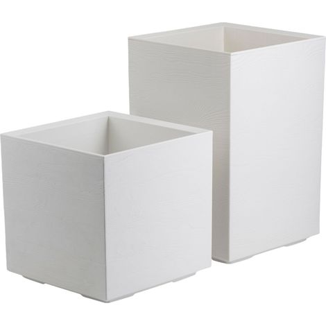Ensemble de 2 pots de fleurs Betonique sur roulettes, 40 cm, couleur crème. (1/5)
