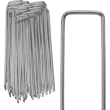 SWANEW 100 picchetti in acciaio zincato per ancoraggio a terra. 150 x 25 mm. per reti da giardinaggio arrotondate a U per teloni (1/5)