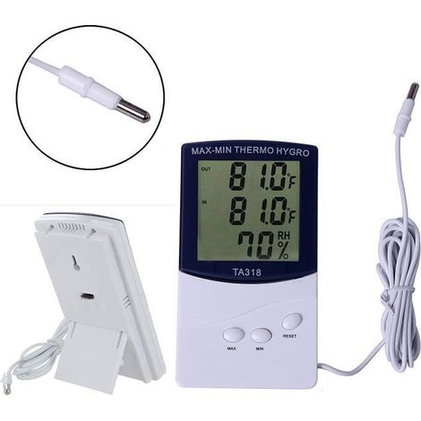 Thermomètre numérique 2 capteurs intérieur extérieur alarme météo (1/4)