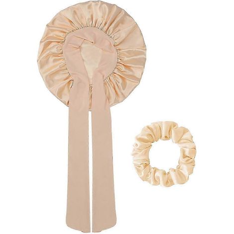 Satin-Nachthaube für Damen mit verstellbarem elastischem Band, Haarschutz, geeignet zum Baden, Schminken und Sport.-NougatBrown (1/5)
