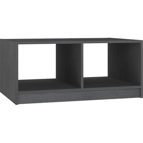 Mesa de centro con dos compartimentos abiertos diseño moderno 75 x 50 x 33,5 cm madera de pino gris DEC039193
