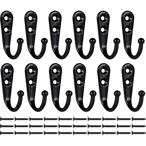 Crochet Porte Manteau Noir, 12 Pateres Muraux Retro Metal Petit Crochets Murale Individuelle pour Maison Porte Entrée Cuisine Chambre Salle de Bain Garage (1/5)