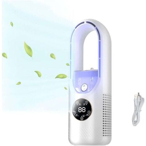 Ventilateur de table sans pales avec humidificateur, petit ventilateur brumisateur personnel, 6 vitesses, ventilateur de chevet silencieux avec minuterie et lumière LED.