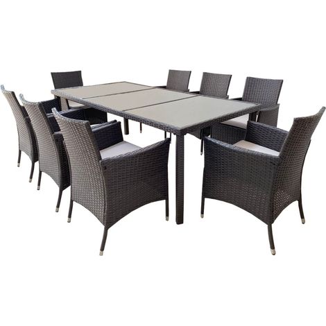 Salotto da giardino ZORELIA 8 posti marrone e beige con grande tavolo e sedie