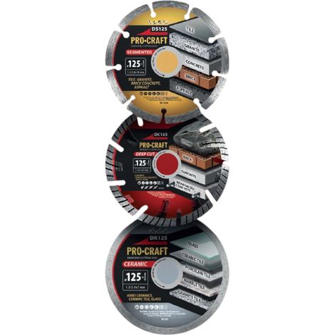 Juego de discos de corte de diamante Procraft DS3.125, 3 piezas, 125 x 22,23 mm