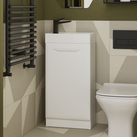 Signature Scribe Floor Standing 1-Door Vanity Unit with Basin 410mm Wide - Matt White