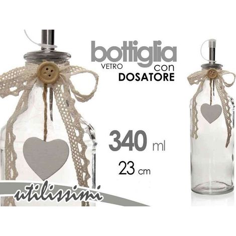 Kaela - Bottiglia Con Dosatore Olio / Aceto In Vetro Decoro Cuore 23 Cm 340 Ml 740909 - (1/2)