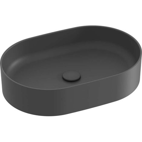 Ravak Ceramic - Lavabo sobre encimera 55x37 cm, sin rebosadero, sin orificio para grifería, antracita XJX03155000 (1/4)