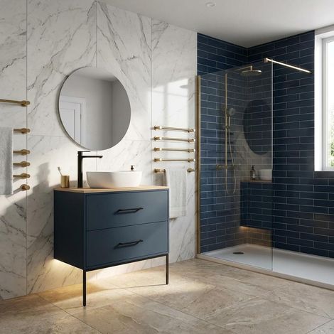 Mobile bagno sospeso con 2 cassetti colore verde petrolio e specchio. MALIGI HOME MG-AMALTEA  Verde Petrolio (1/5)