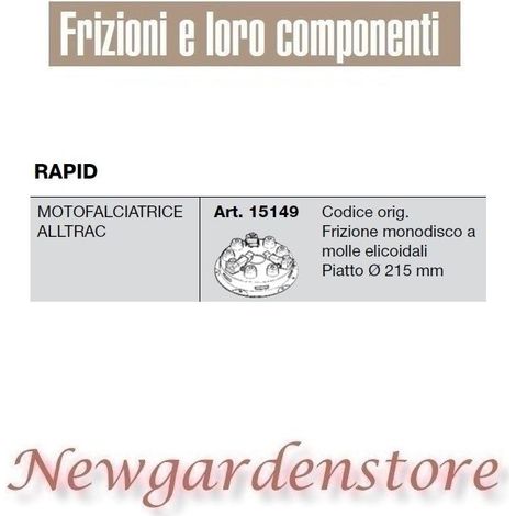 Frizione monodisco 15149 motofalciatrice alltrac compatibile RAPID piatto 215mm