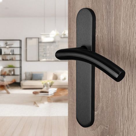 Ouvre&Déco – 2 poignées universelles DUALFIT sur plaque ronde CHRISTIE sans trou, Acier noir mat bi-entraxe 165-195