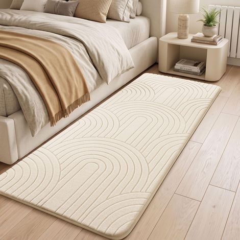Tapis de salon - 80 x 160 cm - Tapis de couloir - Crème Tapis lavable 3D pour chambre à coucher - Antidérapant - Moelleux - À poils courts - Pour chambre à coucher, chambre d'enfant (1/5)