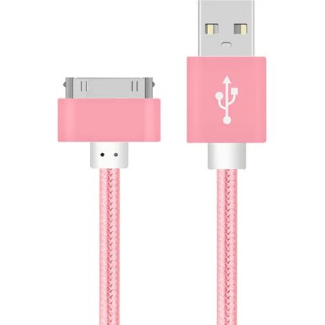 Charge rapide USB, compatible avec iPhone 4/4s/3GS/3G, iPad 1/2/3, câble de synchronisation pour ordinateur avec adaptateur de charge 30 broches, or rose, 2 mètres. (1/5)