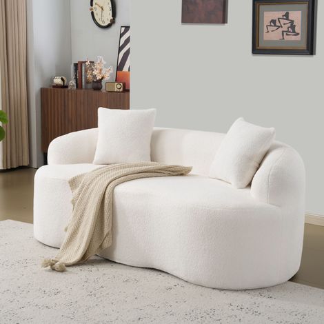 Divano 2 posti curvo bianco 170 x 89 x 70 cm con 2 cuscini, senza montaggio DESVIAE (1/5)