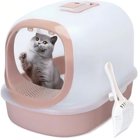 Bac à litière fermé pour chat, anti-odeurs, avec pelle et tapis.