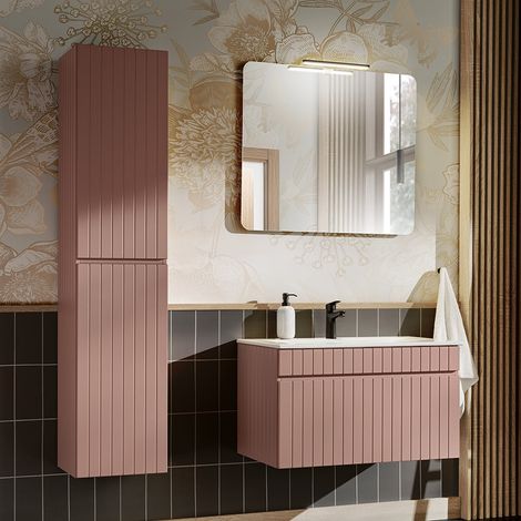 Conjunto lavabo individual encastrado 80 cm y mueble columna Zelie Rosado (1/5)