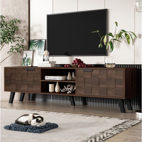 Mueble TV 170x38x47 cm negro y natural con 4 puertas y apertura push (1/5)