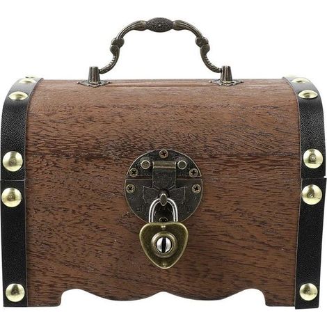 Tirelire - AMRINUGL - Coffre au trésor en bois - Serrure et clé - Style vintage - Marron (1/4)