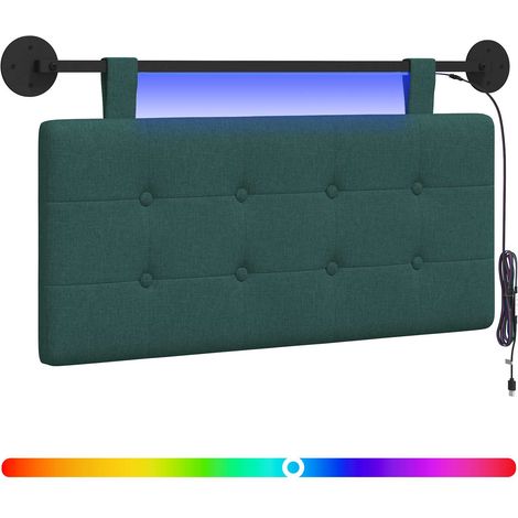 Testiera Testata del letto sospesa Con luce LED Verde Scuro Tessuto (1/5)