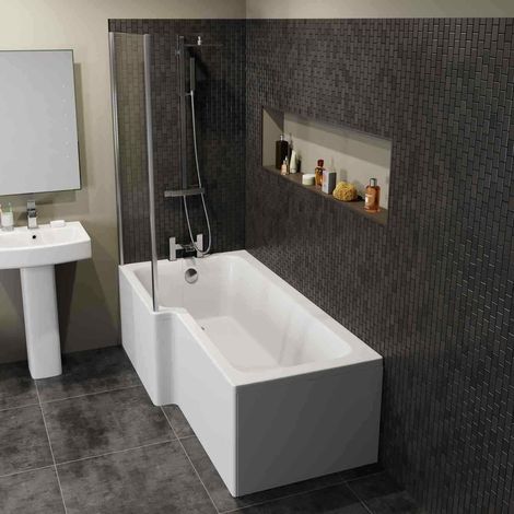 L Shaped Shower Bath LH Front/End Panel Glass Screen 1700 Acrylic