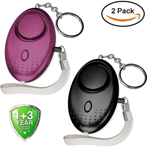 Lot de 2 porte-clés alarme personnelle 140 dB, mini porte-clés d'autodéfense sonore puissant homologué par la police, avec lampe torche intégrée, alarme de sécurité pour femmes et enfants (1/5)