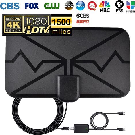 Antenne Numérique Intérieure 1500 Miles avec Amplificateur de Signal pour Télévision HD et 4K (1/5)