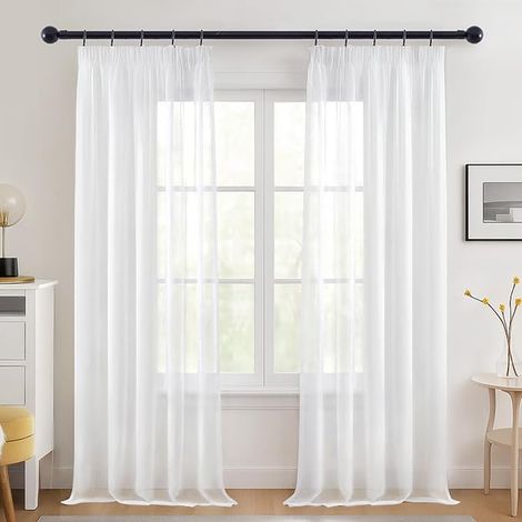 Transparent Net Curtain with Ruffled Tape for Rail White (1/4)