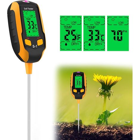 pH-mètre de sol 4 en 1 amélioré (S1), hygromètre de sol avec mesure de la lumière, du pH et de la température, thermomètre numérique pour plantes, lampes hygrométriques pour le jardinage-AquaForge (1/5)