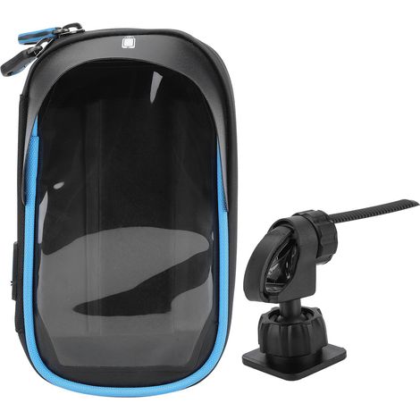 Support téléphone universel étanche pour vélo, sac de guidon avant, coque souple bleu et noir, 6 pouces, accessoire cyclisme. (1/5)