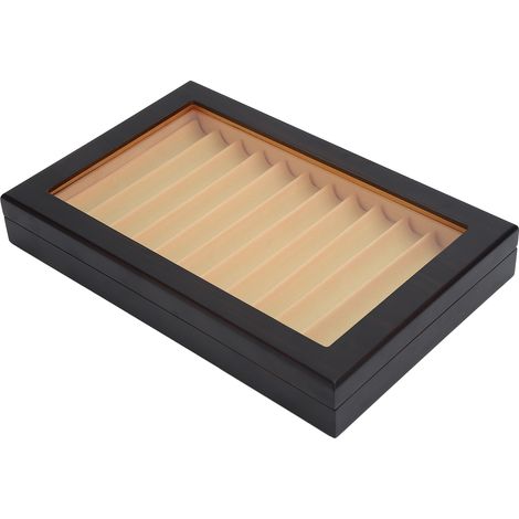 Coffret cadeau de rangement pour stylos-plumes en bois à 12 chiffres, finition vernis noir. (1/5)