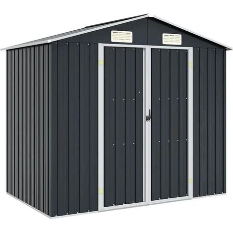 Cabane de jardin couleur anthracite, dimensions 205x129x183 cm, en acier galvanisé. (1/5)